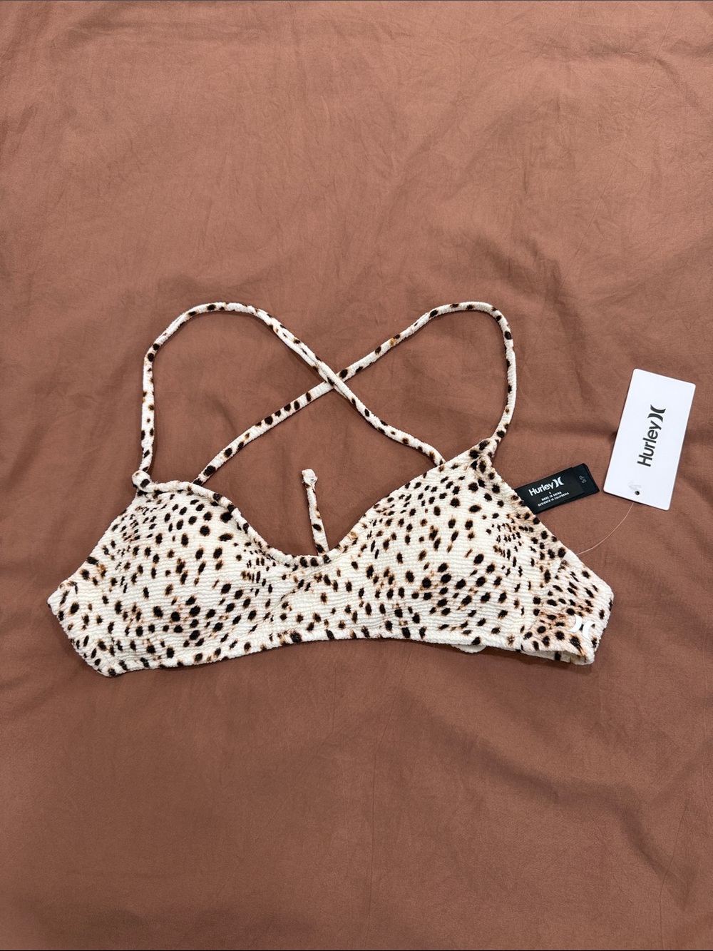 Hurley Women's Leopard Bandeau Bralette in Cream and Brown